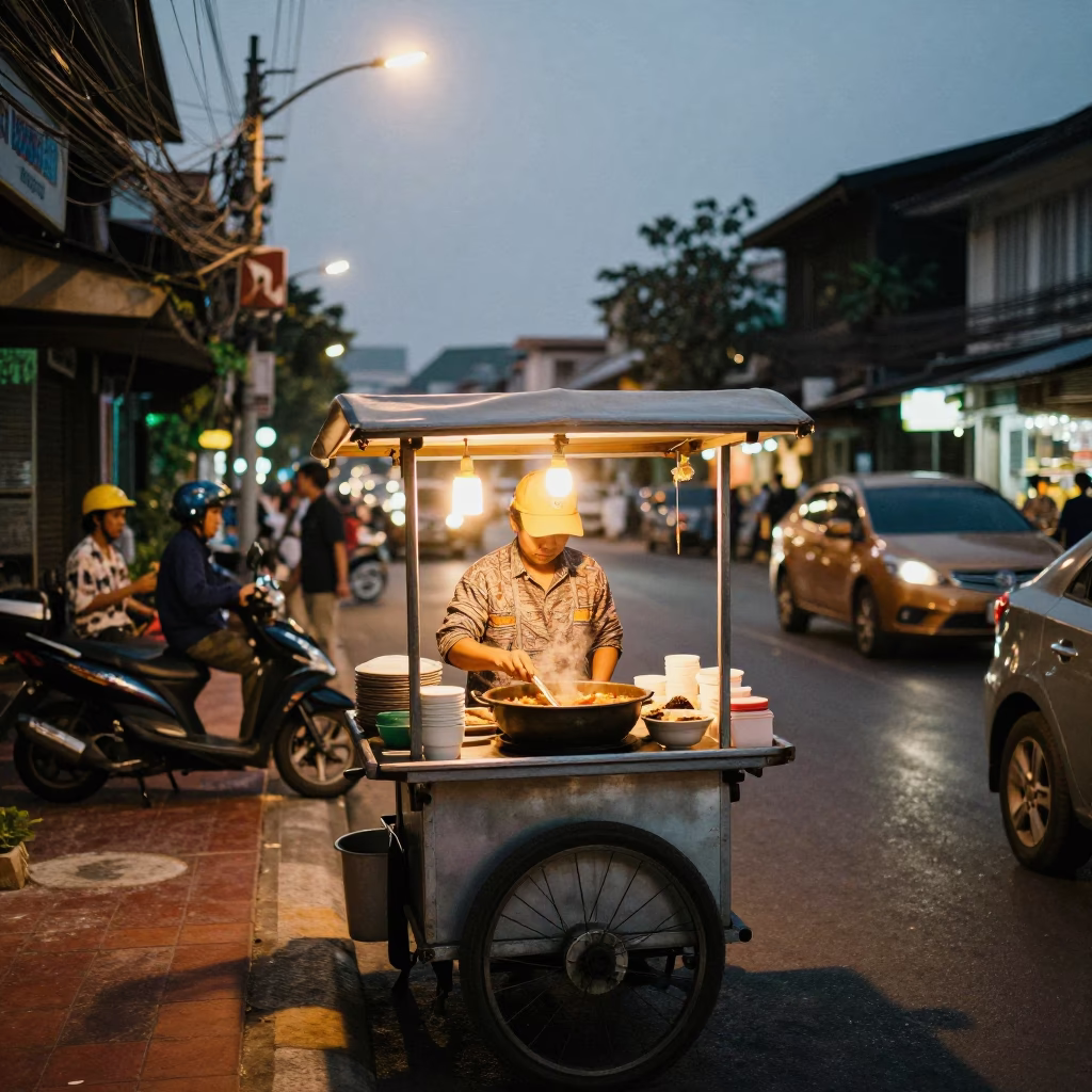Jjigae Stew in Chiang Mai at As City Lights Begin To Glow in in Chiang Mai, Thailand