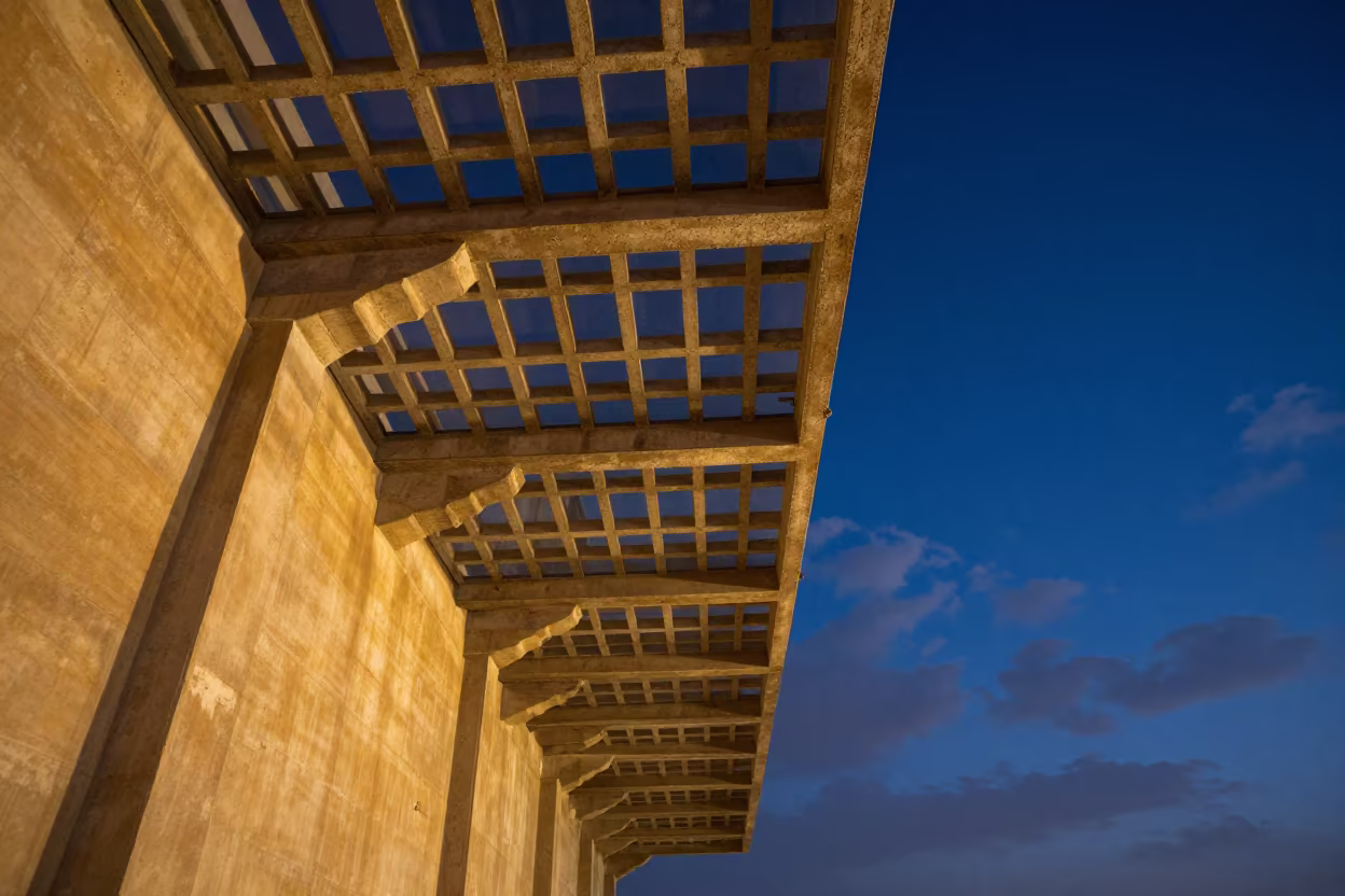 Jodhpur Arcade Waffle Ceiling Twilight Transition in inside a glass-roofed arcade in Jodhpur