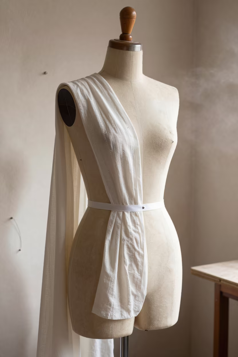 Jodhpur Atelier Dress Form with Taped Lines in inside a couture atelier near Jodhpur