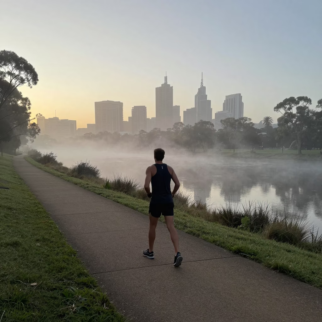 Jogger Pausing in Adelaide in in Adelaide, South Australia, Australia