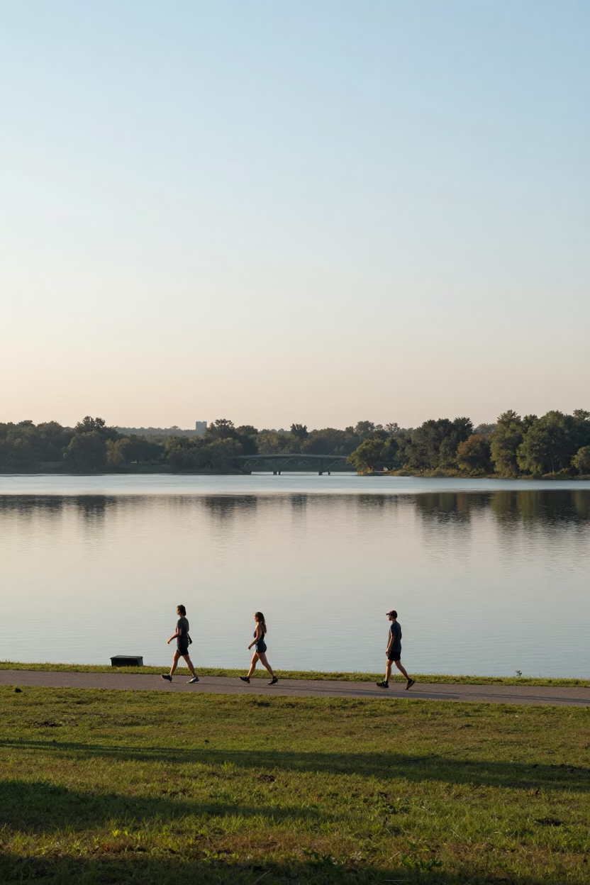Joggers at Early Morning Light in in Austin, Texas, United States