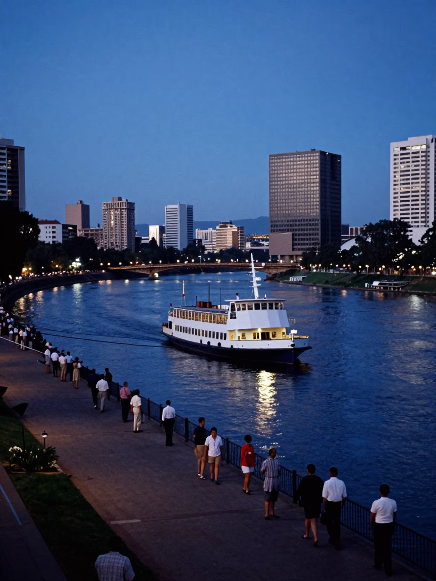 Johannesburg Blue Hour Street Scene with Chain Ferry and Urban Details in in Johannesburg, South Africa