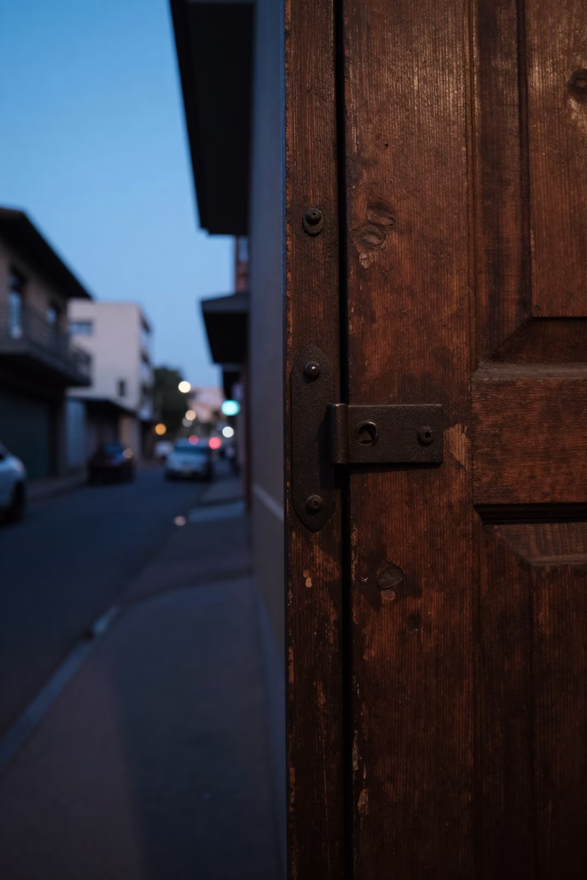 Johannesburg Blue Hour Street Scene with Deadbolt Detail and Urban Architecture in in Johannesburg, South Africa