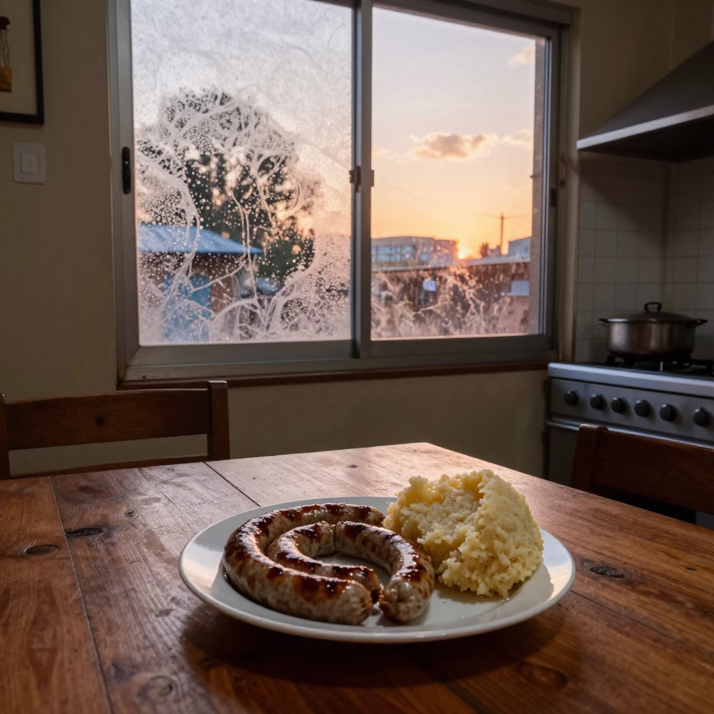 Johannesburg Braai Evening Boerewors Pap and Condensation on Window in in Johannesburg, South Africa