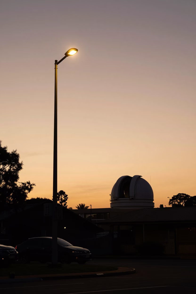 Johannesburg Dawn Observatory Silhouette and Street Basin Light in in Johannesburg, South Africa