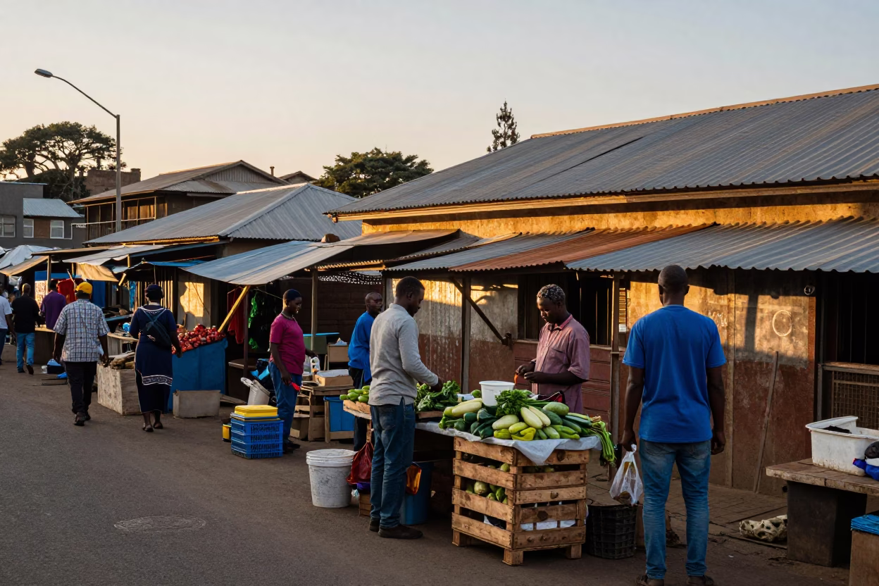Johannesburg Dawn Street Scene with Local Vendor and Coffee Cupper in in Johannesburg, South Africa