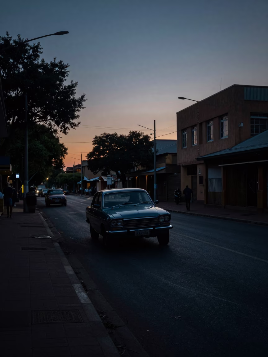 Johannesburg Dawn Street Scene with Vintage Car and Weeping Willow Tree in in Johannesburg, South Africa