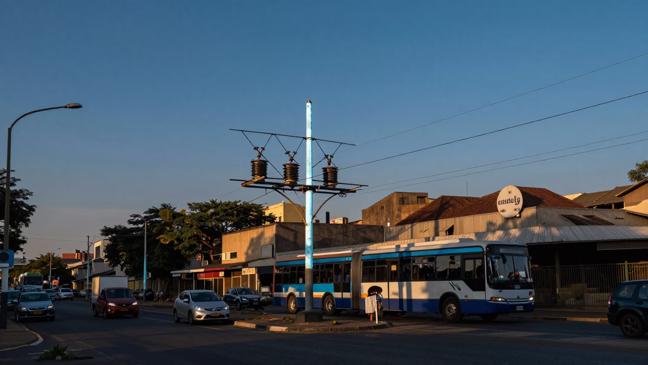 Johannesburg Early Evening Street Scene with Substation and Urban Vegetation in in Johannesburg, South Africa