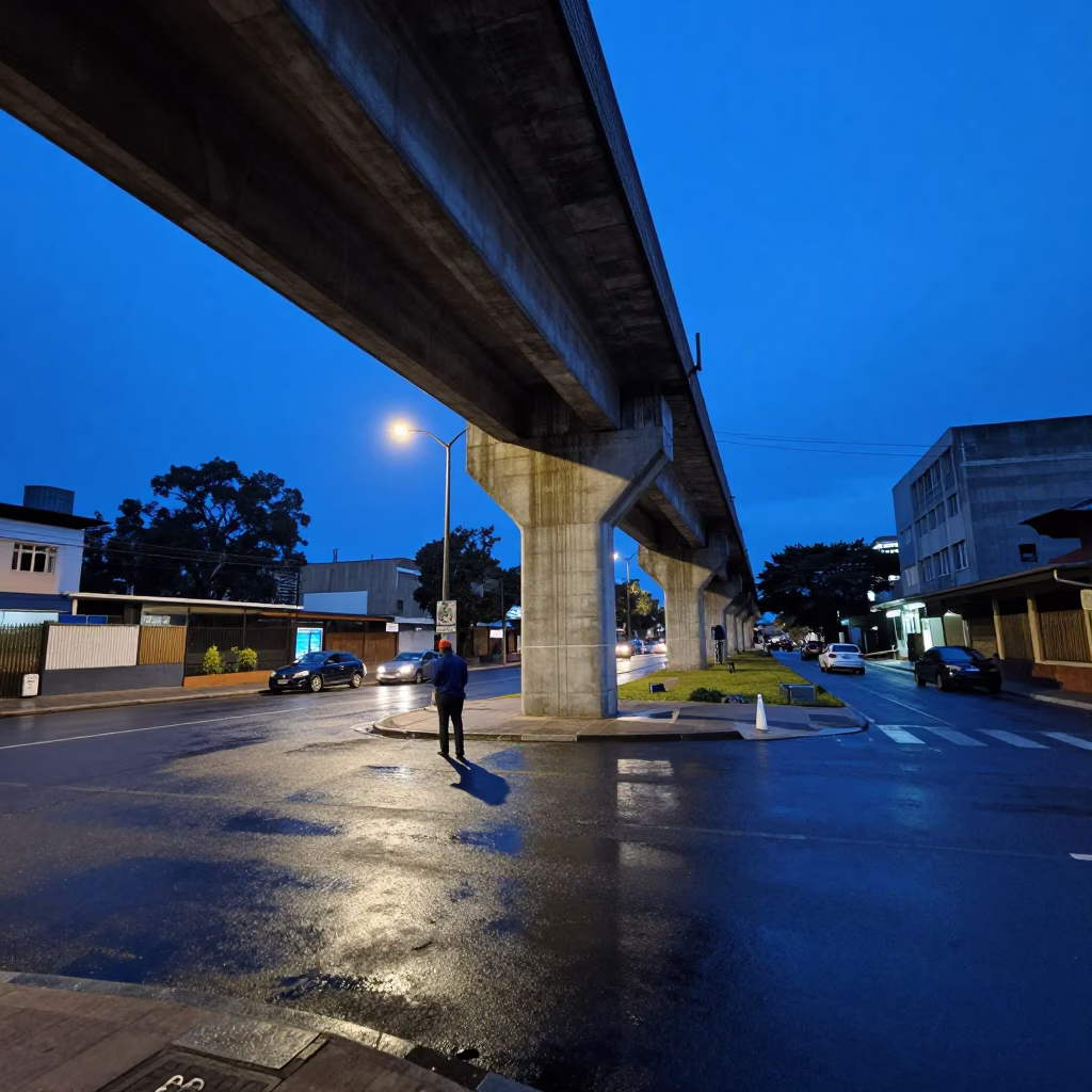 Johannesburg Evening Blue Hour Street Scene with Worker and Urban Shadows in in Johannesburg, South Africa