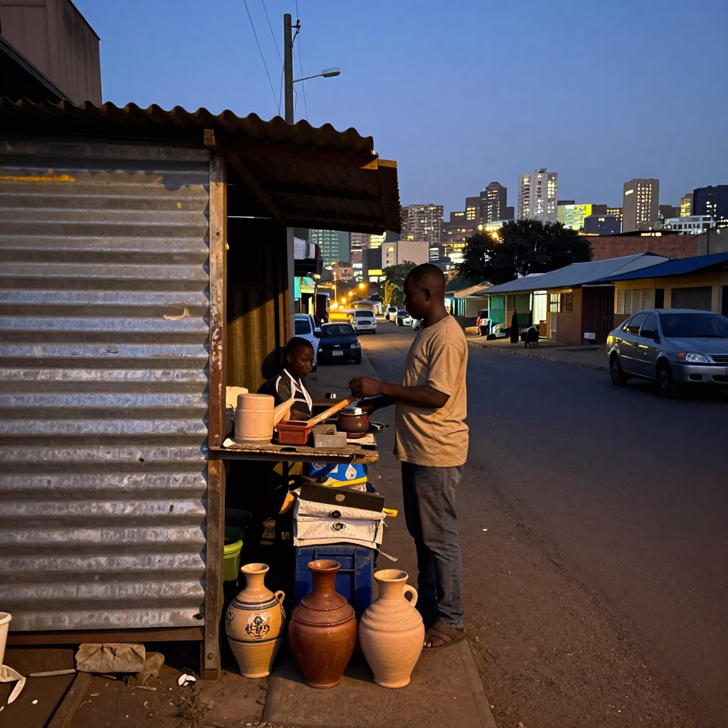 Johannesburg Evening Street Vendor with Glazed Ceramic and Tool Hooks in in Johannesburg, South Africa