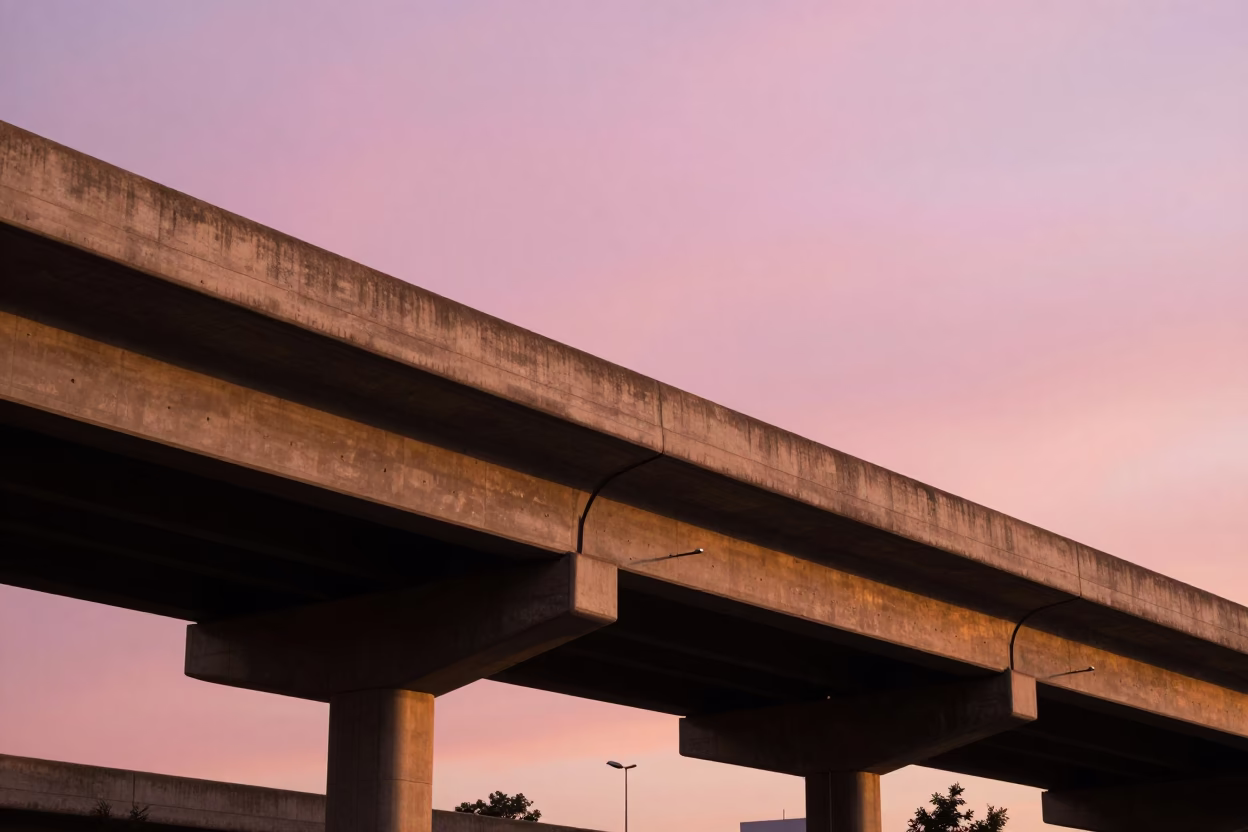 Johannesburg Highway Flyover and Pink Evening Sky at Golden Hour Before Sunset in in Johannesburg, South Africa