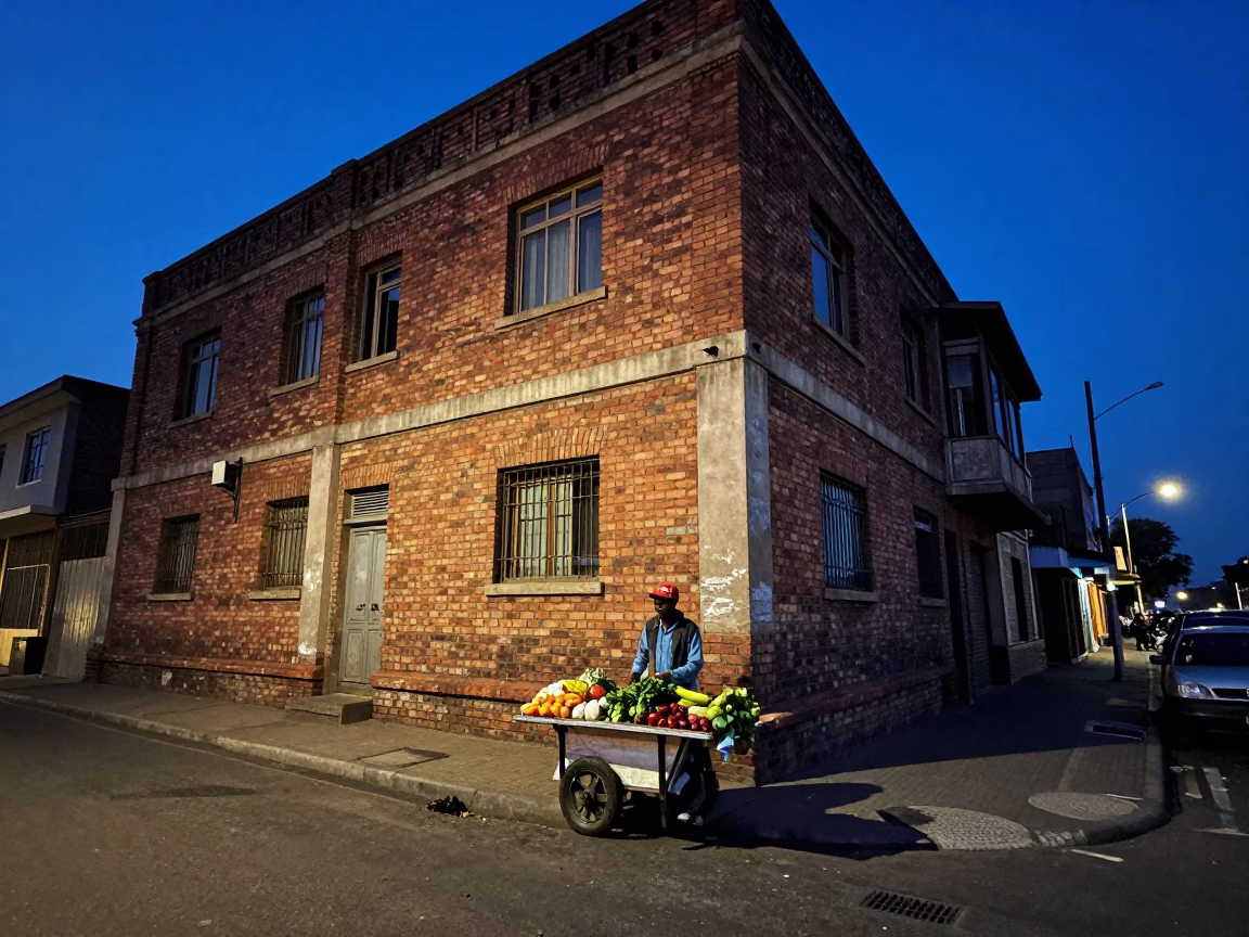 Johannesburg Indigo Twilight Street Scene with Colorful 1970s Urban Life in in Johannesburg, South Africa