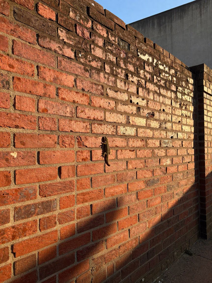Johannesburg Morning Light on Brick Wall with Gecko and Bicycle Basket in in Johannesburg, South Africa