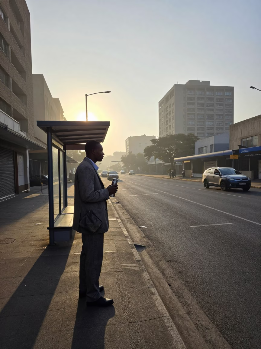 Johannesburg Nautical Dawn Street Scene with Thermos and Morning Commute in in Johannesburg, South Africa