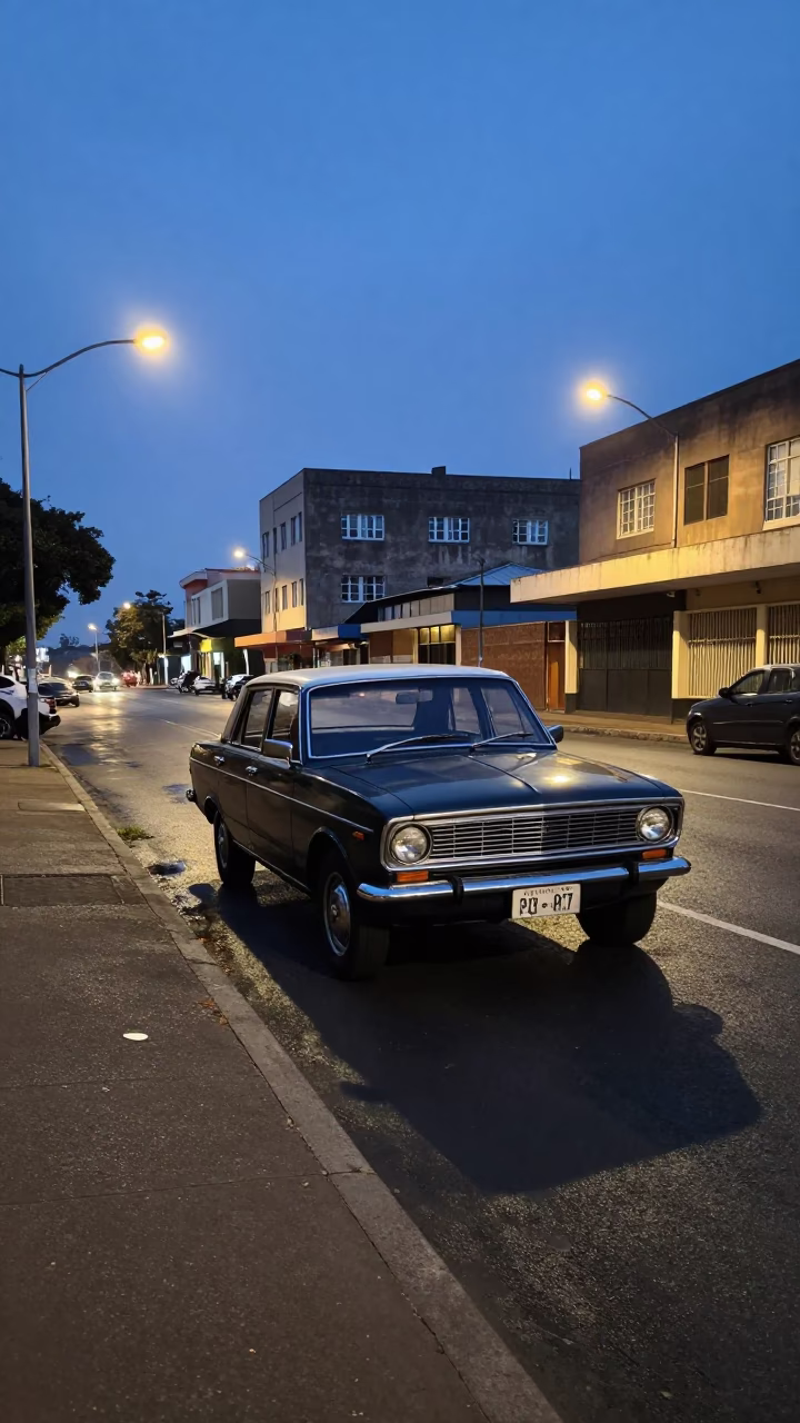 Johannesburg Nautical Dawn Street Scene with Vintage Car and Iron Bridge in in Johannesburg, South Africa