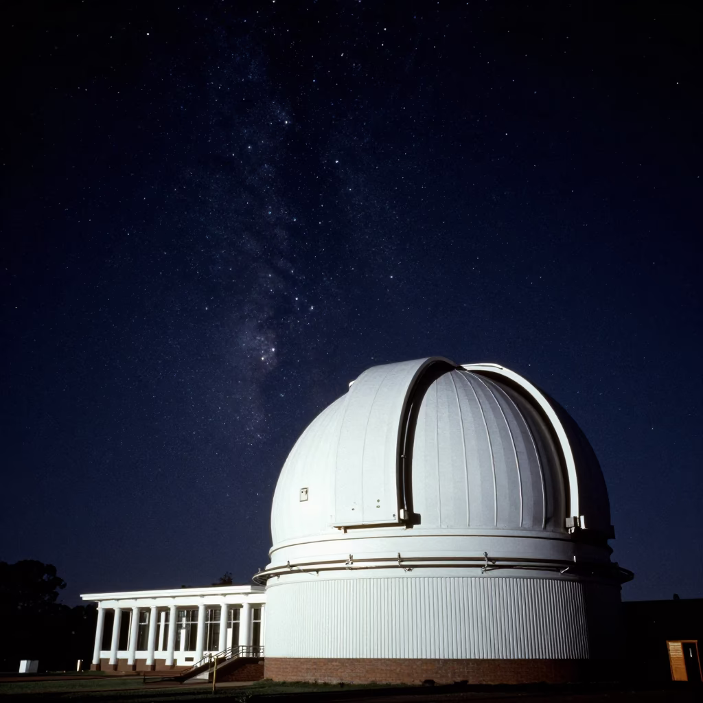 Johannesburg Night Sky Over Observatory Dome Star Field Realistic 1980s Photography in in Johannesburg, South Africa