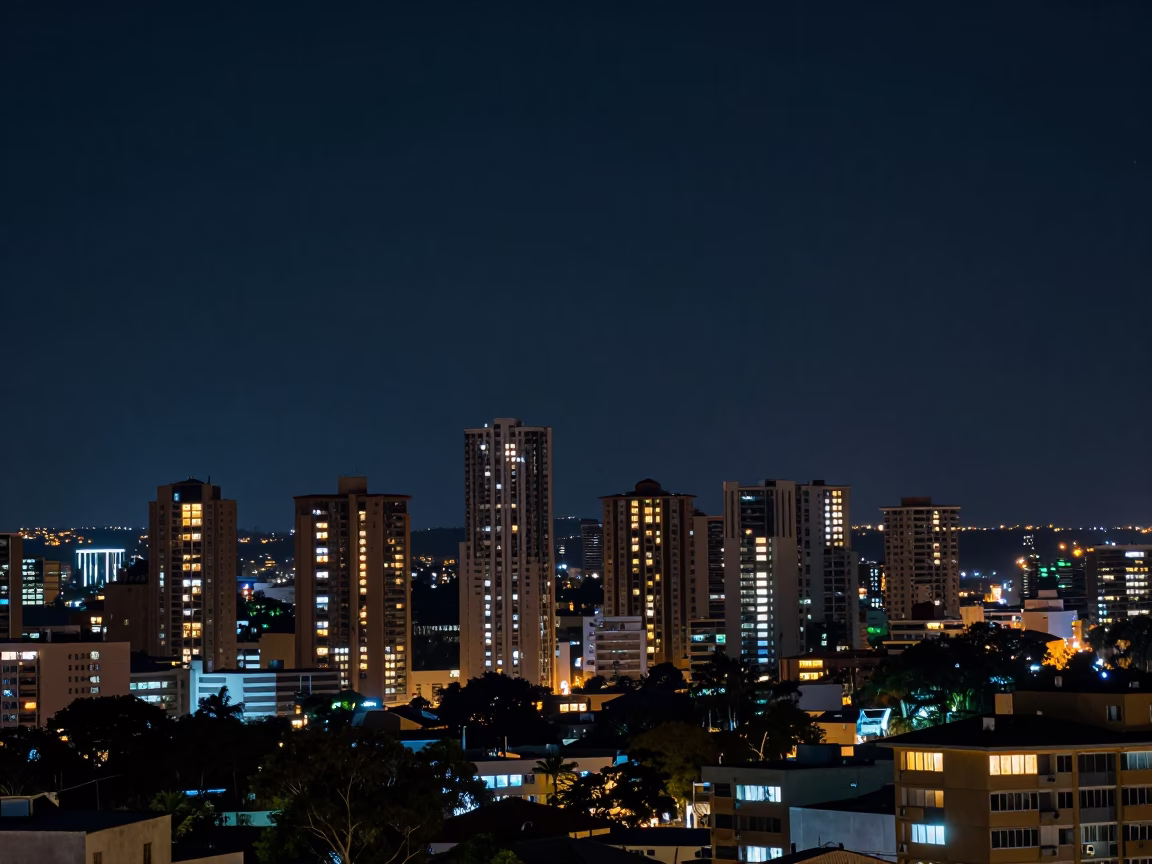 Johannesburg Night Skyline with Book Light Illuminated Window in Hillbrow Tower in in Johannesburg, South Africa