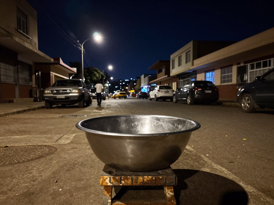 Johannesburg Night Street Scene with Brushed Steel Basin and Safety Razor Under Deep Sky in in Johannesburg, South Africa