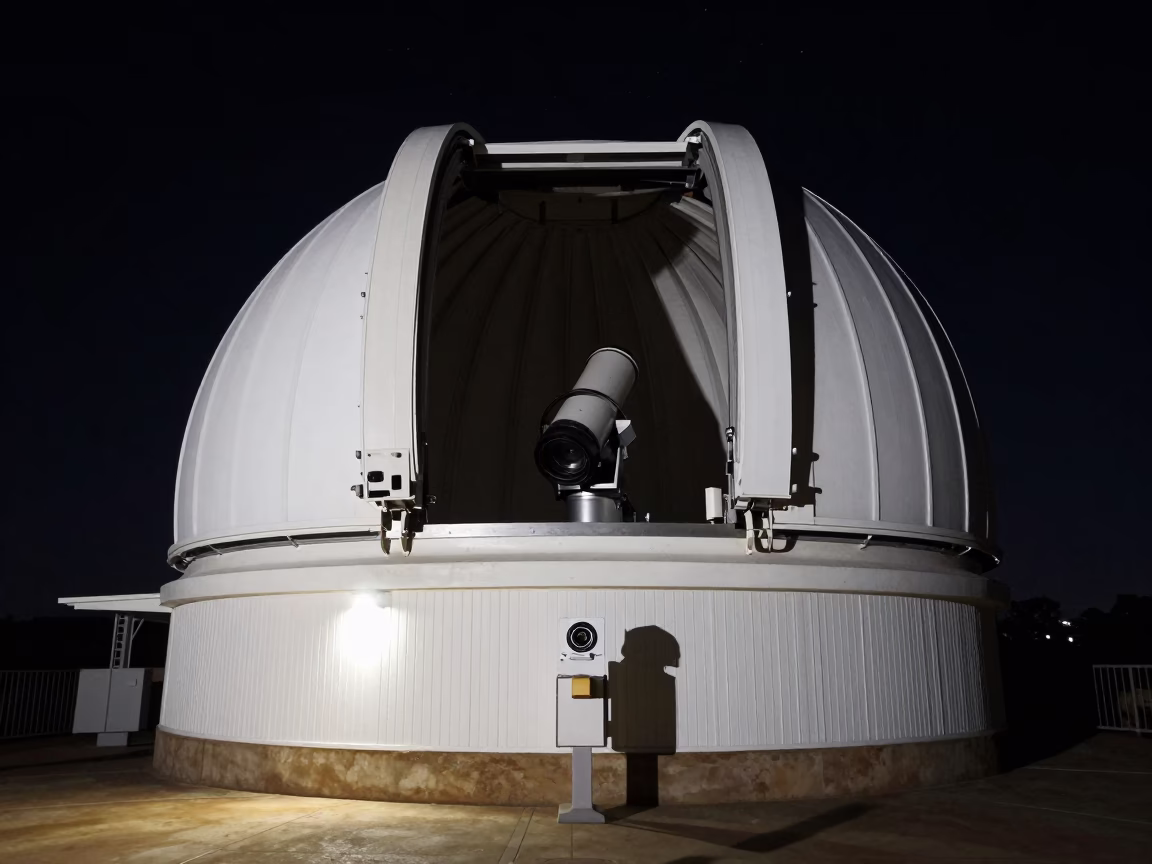 Johannesburg Observatory Dome Under Deep Night Sky With Telescope And City Lights in in Johannesburg, South Africa