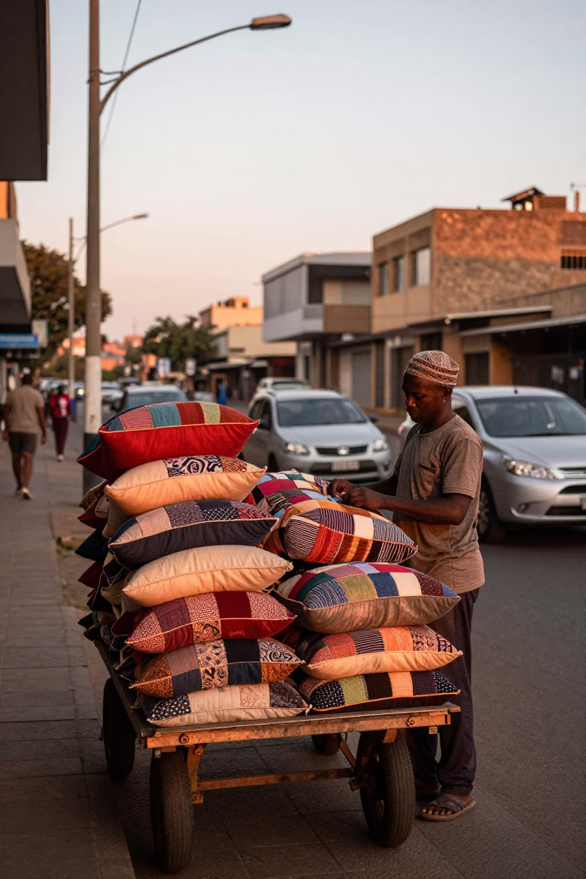 Johannesburg Patchwork Pillows at Copper-toned Light Before Dusk in in Johannesburg, South Africa