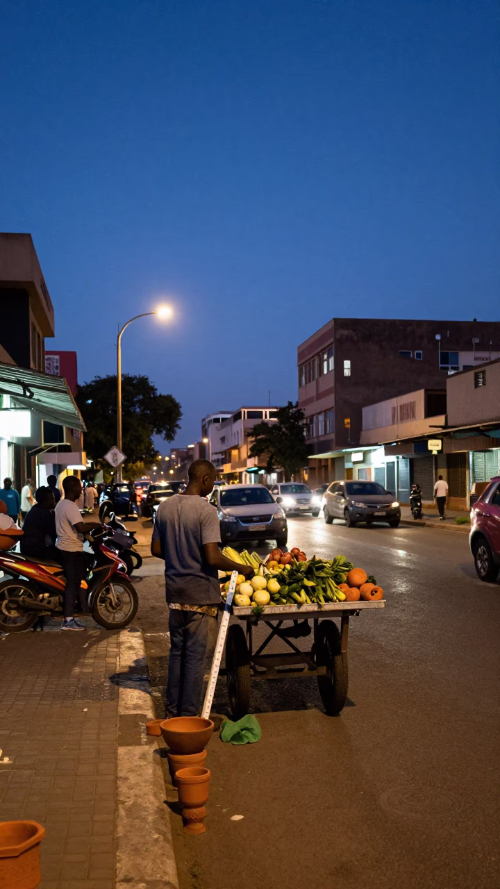 Johannesburg Pre-Dawn Street Scene with Folding Ruler and Terracotta Pot in in Johannesburg, South Africa