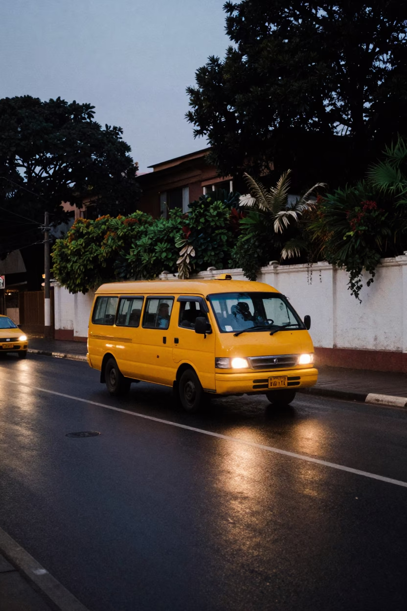 Johannesburg Predawn Street Scene with Yellow Taxi and Urban Infrastructure in in Johannesburg, South Africa