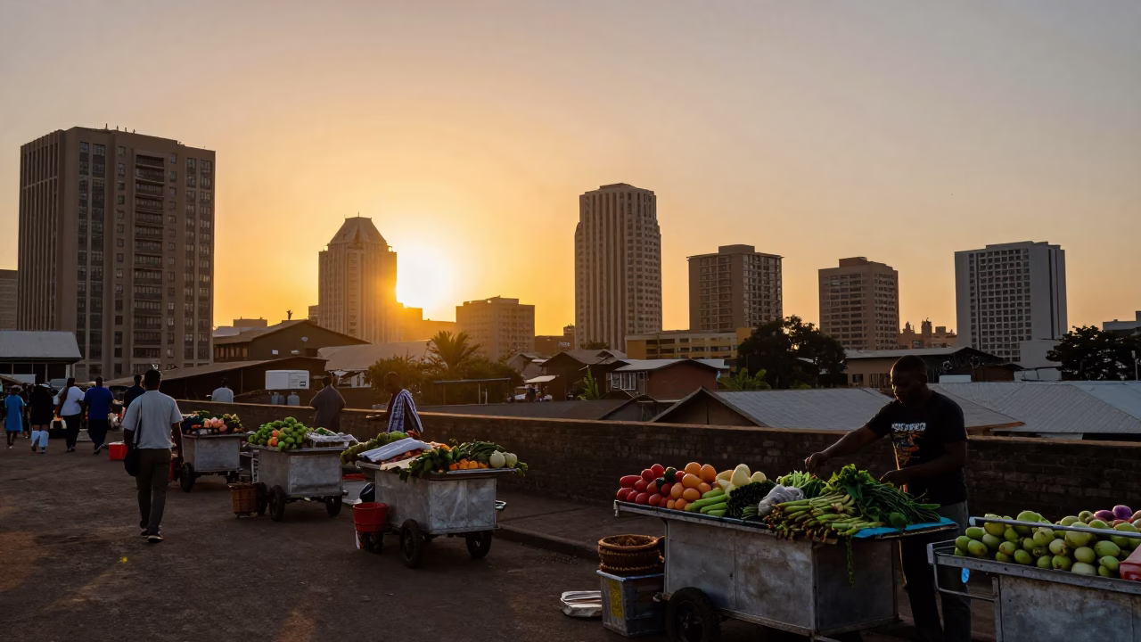 Johannesburg Rooftop Market at Sunset Light in in Johannesburg, South Africa