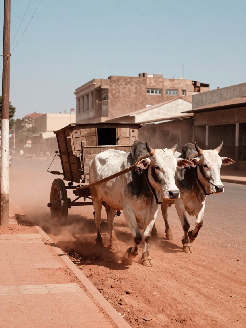 Johannesburg South Africa 1950s Street Scene with Ox Cart and Dusty Road in in Johannesburg, South Africa