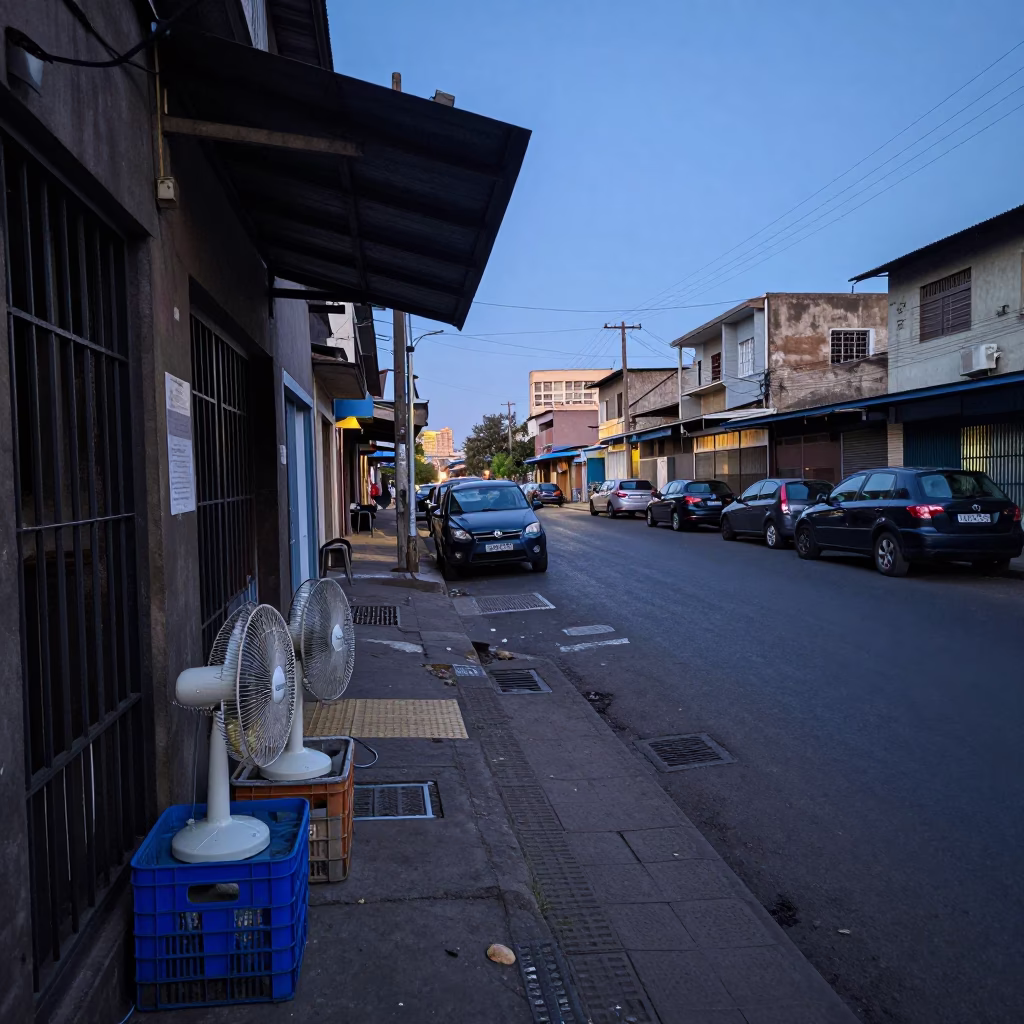 Johannesburg South Africa Dawn Street Scene with Table Fans and Industrial Canisters in in Johannesburg, South Africa
