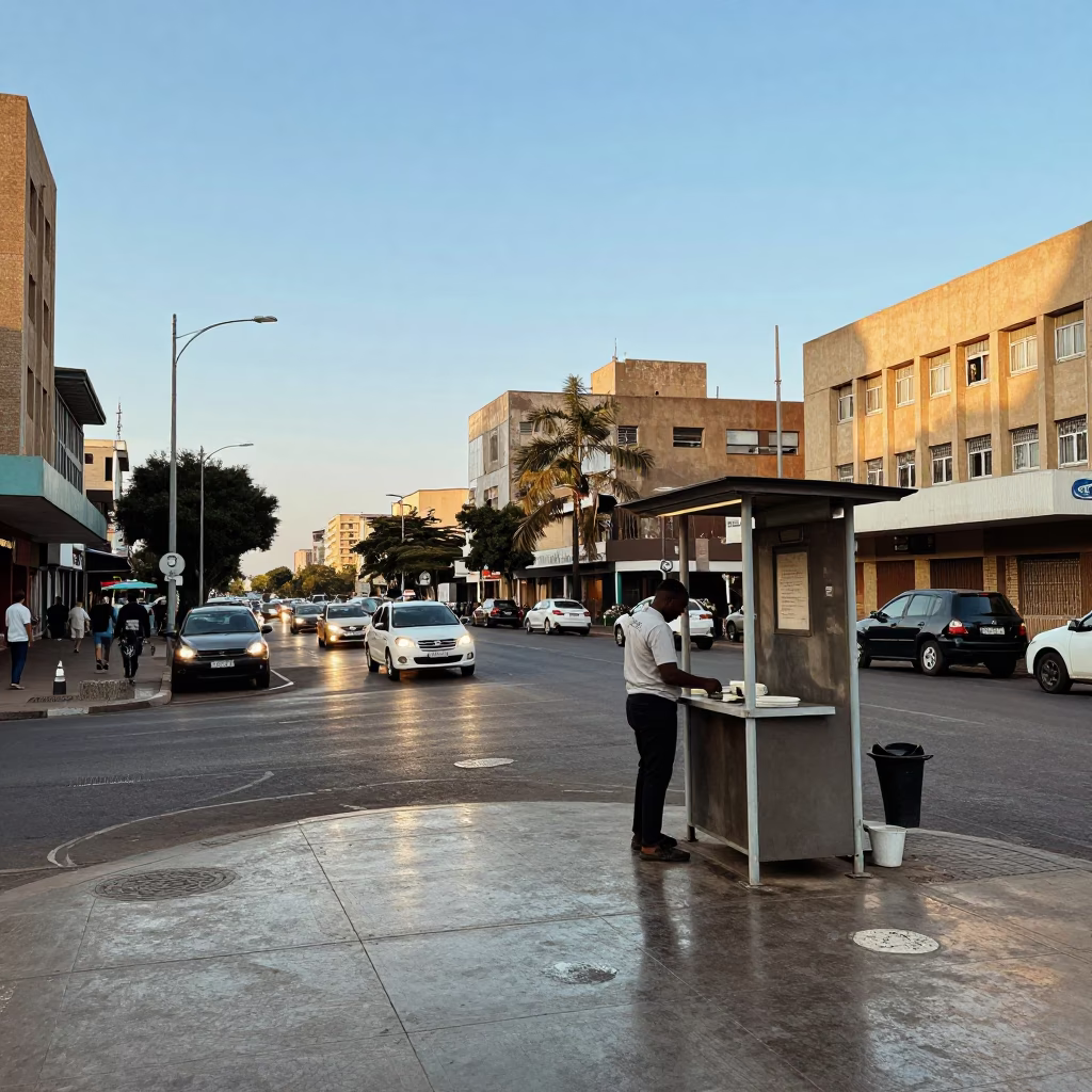 Johannesburg South Africa Late Afternoon Street Scene with Valet Stand and Hotel Awnings in in Johannesburg, South Africa