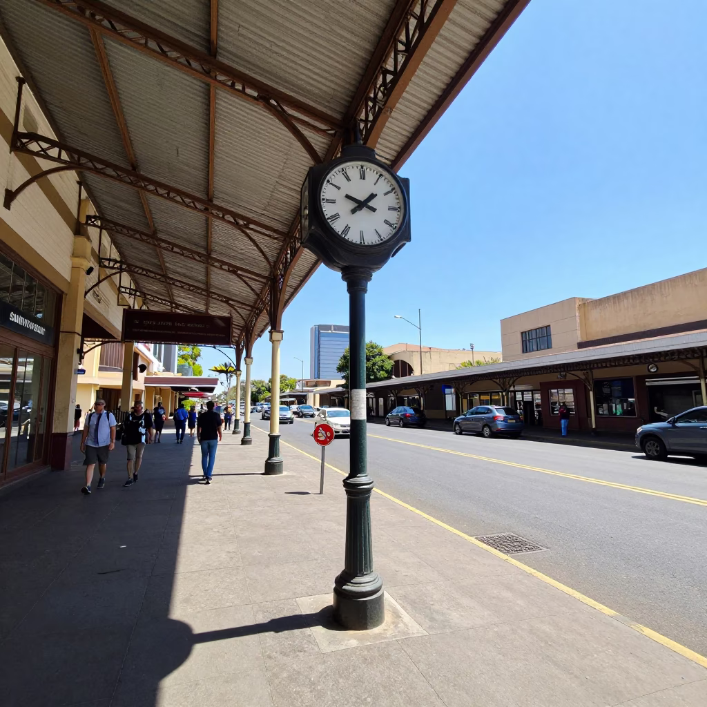 Johannesburg South Africa Midmorning Street Scene with Train Station Clock and Urban Details in in Johannesburg, South Africa