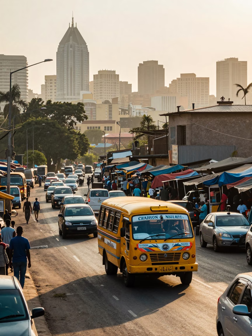 Johannesburg South Africa Morning Street Scene with Matatu and Market Traffic in in Johannesburg, South Africa