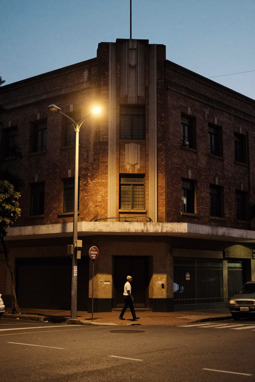 Johannesburg South Africa Predawn Street Scene With Streetlight Illumination And Urban Architecture in in Johannesburg, South Africa