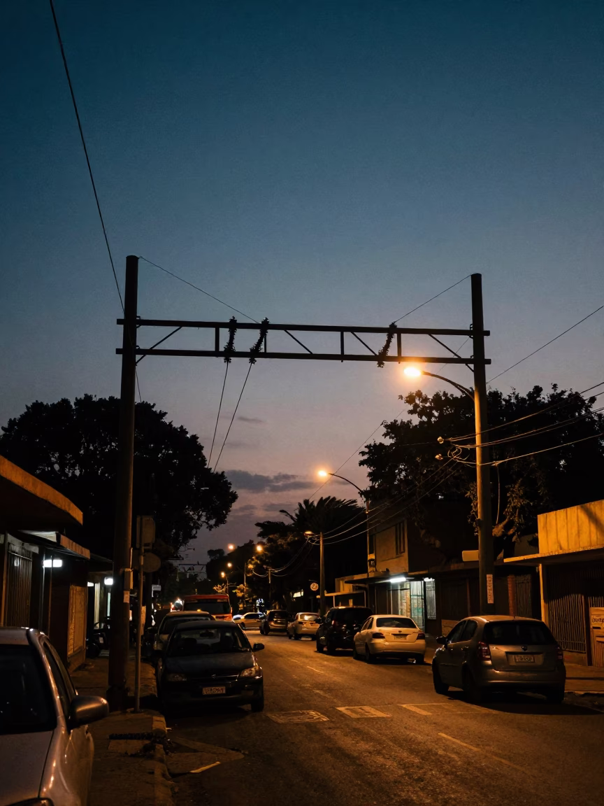 Johannesburg South Africa Predawn Street Scene with Substation Busbars Glowing Under Ice-Blue Twilight in in Johannesburg, South Africa
