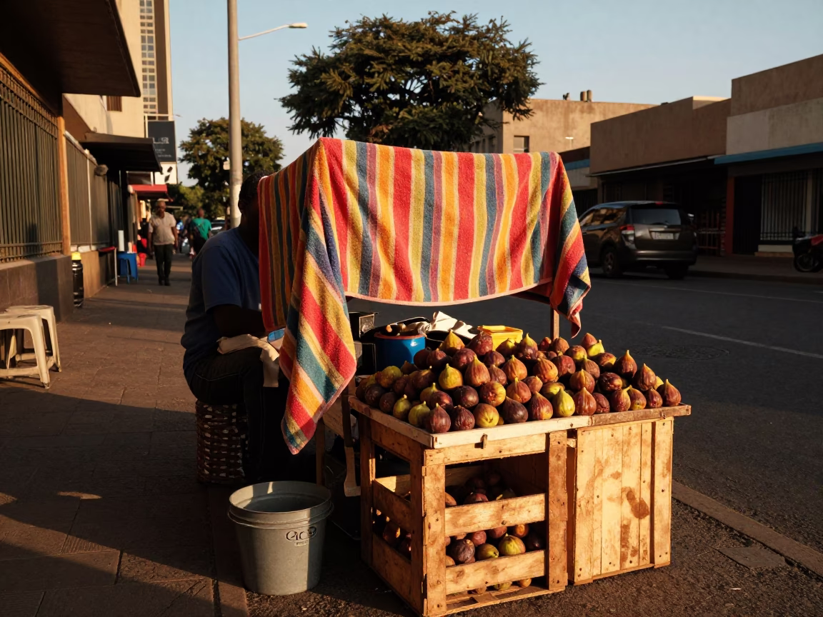 Johannesburg Street Corner at Honeyed Evening Light in in Johannesburg, South Africa