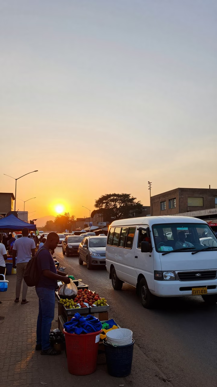 Johannesburg Street Market Scene at Sunset with Local Vendors and Produce in in Johannesburg, South Africa