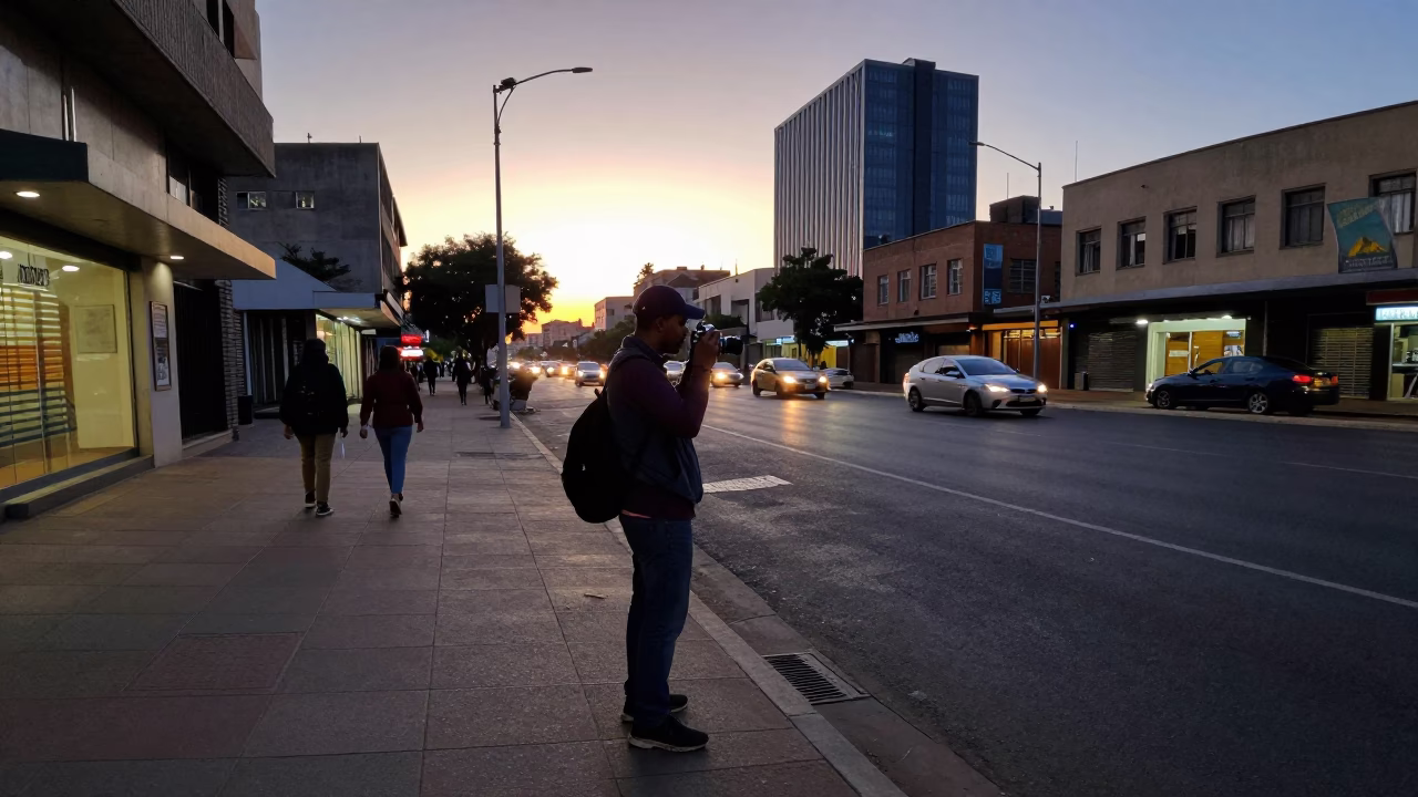 Johannesburg Street Photographer Captures Pre-Dawn Urban Activity Before Sunrise in in Johannesburg, South Africa