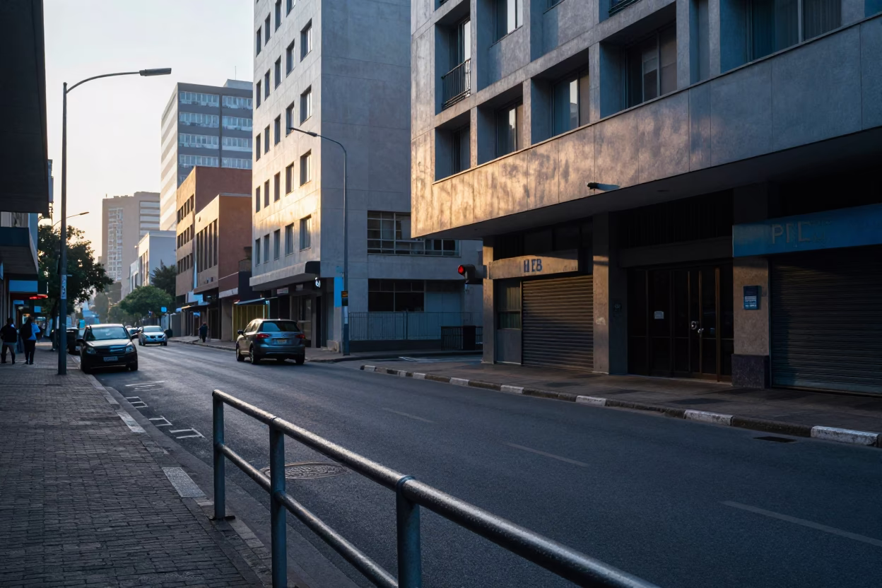 Johannesburg Street Scene at Sunrise Light in in Johannesburg, South Africa