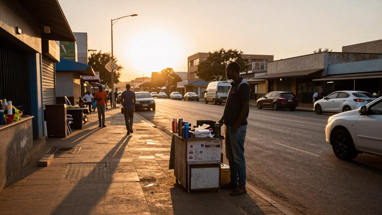 Johannesburg Street Scene at Sunset with Thermos and Step Stools in in Johannesburg, South Africa