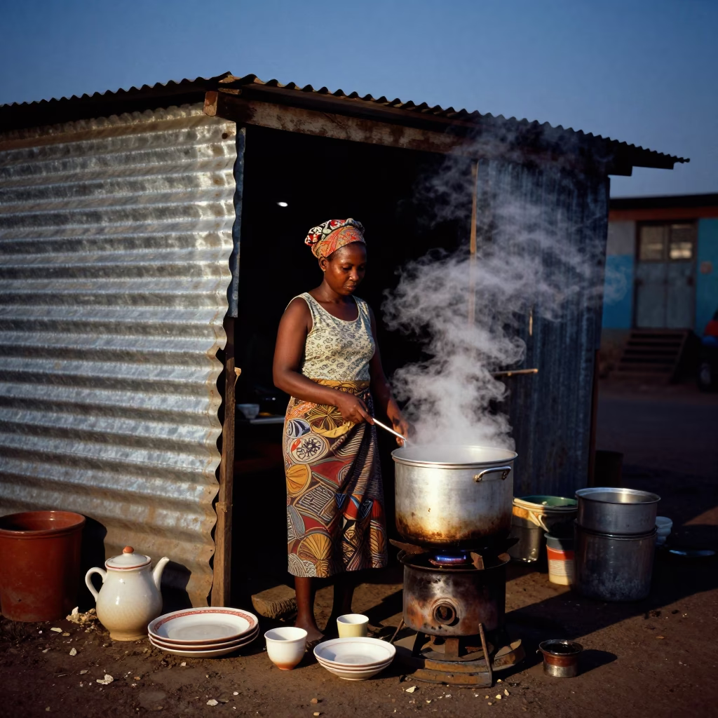 Johannesburg Street Vendor Dawn Routine Ceramic Cup and Dish Rack in in Johannesburg, South Africa