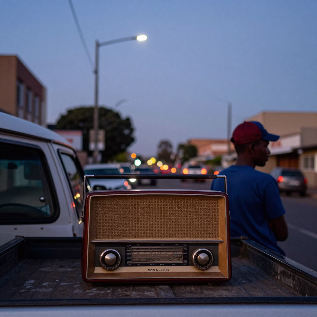 Johannesburg Suburban Evening Dusk Street Scene with Vintage Radio and Ladle in in Johannesburg, South Africa