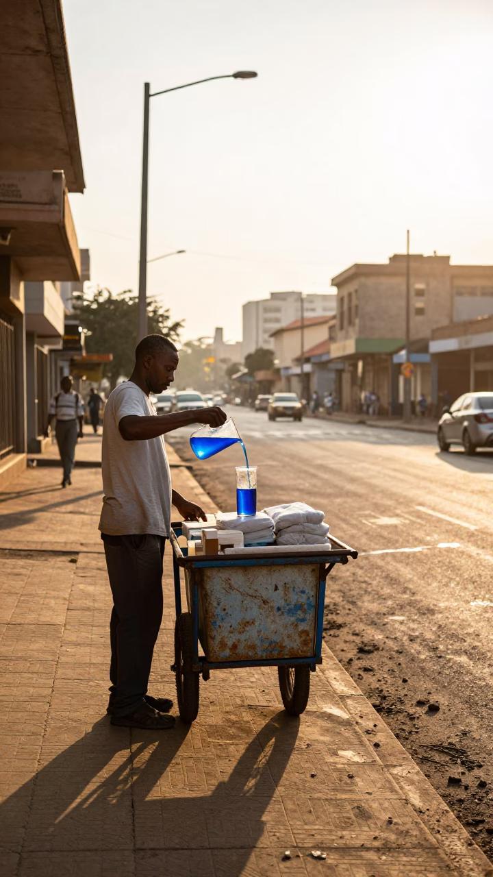 Johannesburg Sunrise Street Scene with Worker and Cobalt Liquid in in Johannesburg, South Africa