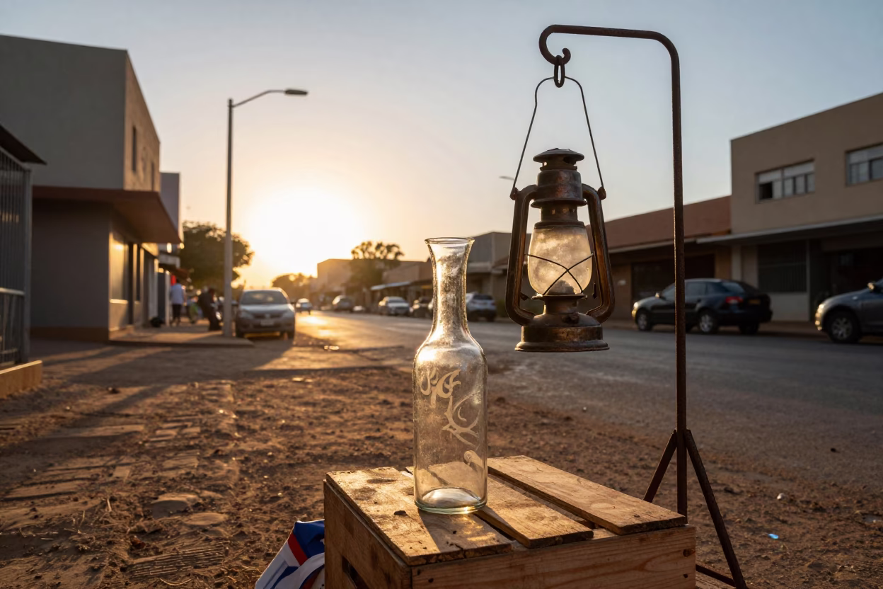 Johannesburg Sunset Street Scene with Lantern and Glass Carafe in in Johannesburg, South Africa