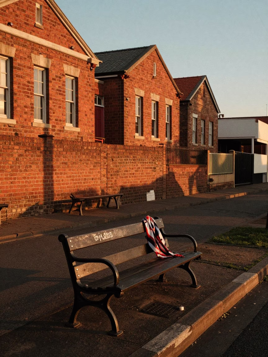 Johannesburg Sunset Street Scene with Park Bench and Scarf in Soweto Township in in Johannesburg, South Africa