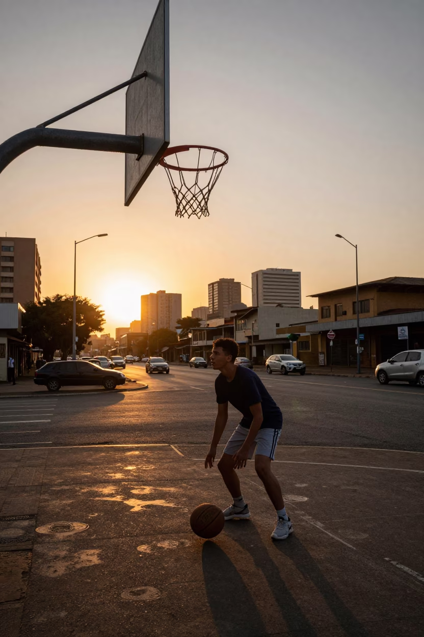 Johannesburg Sunset Street Scene with Vintage Basketball and Urban Architecture in in Johannesburg, South Africa