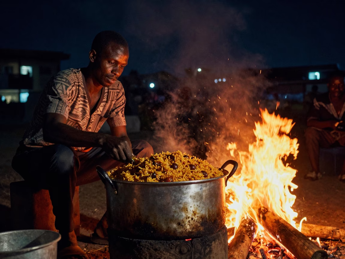 Jollof Rice in Accra at The Deepest Night Sky Light in in Accra, Ghana