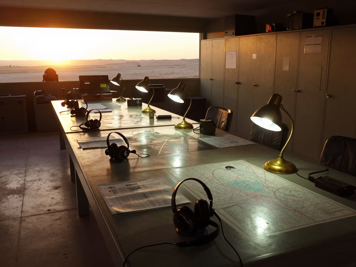 Jordan Command Post Sunset Planning Table in inside a command post in Jordan