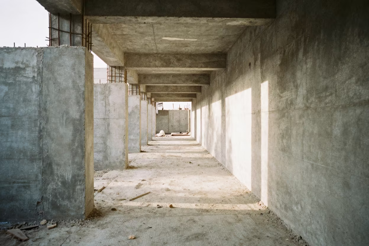 Jordan Construction Corridor Dust Muted Light in inside an unfinished corridor in Jordan