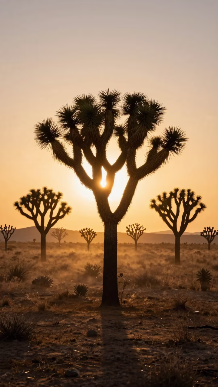 Joshua Trees Silhouetted in Oklahoma Floodplain in across a floodplain after rain in Oklahoma