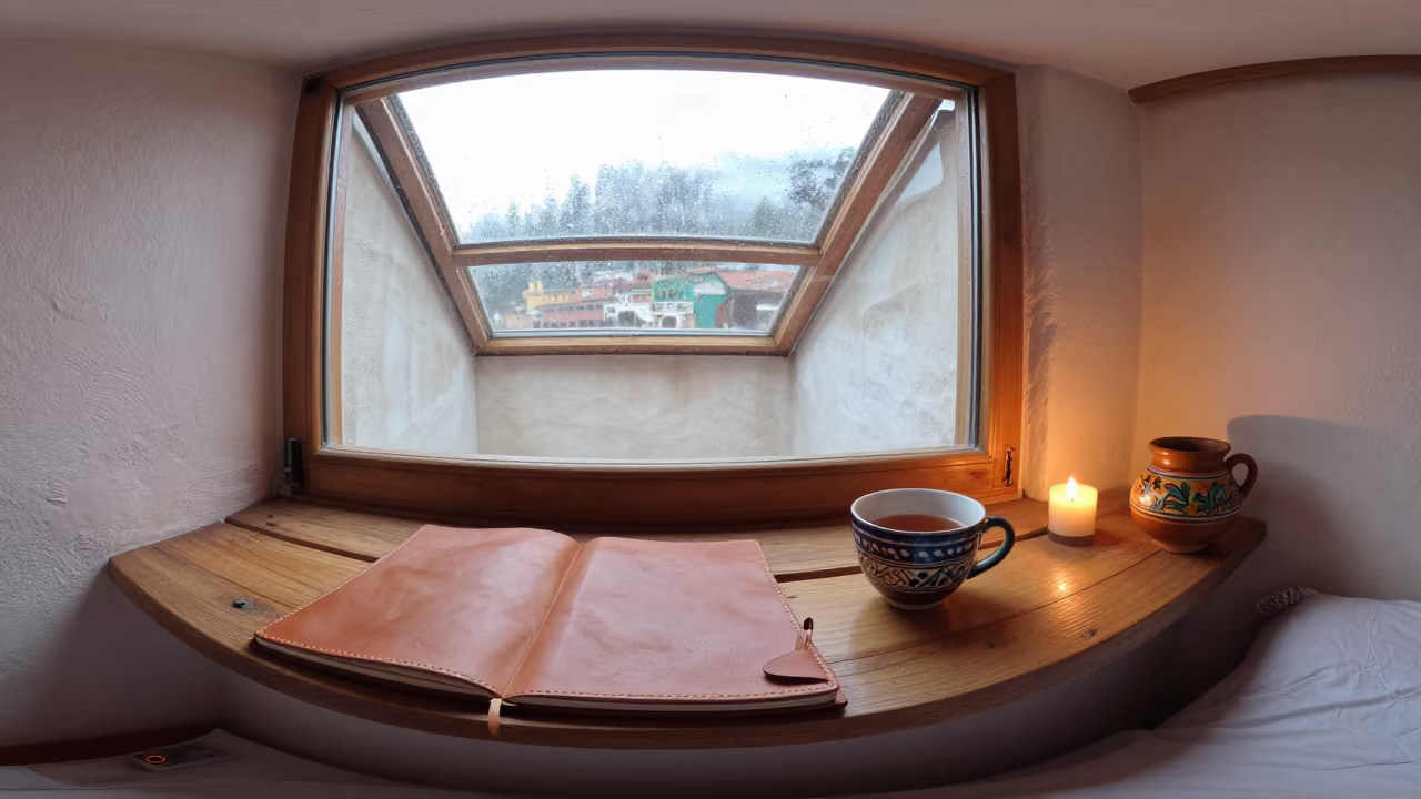 Journal and Tea on Ayacucho Windowseat in in a candlelit bedroom near Ayacucho